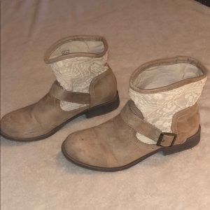Tan lace booties